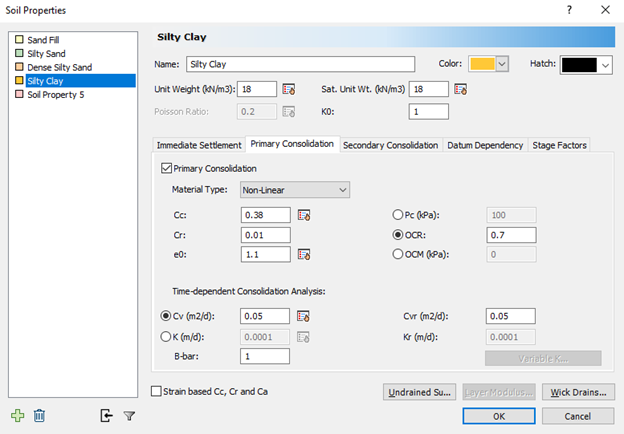 Soil Properties dialog 